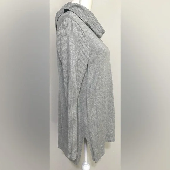 Crown & Ivy Womens OX Solid Gray Gray Long Sleeve Cowl Neck Sweater Cabincore - Picture 7 of 12